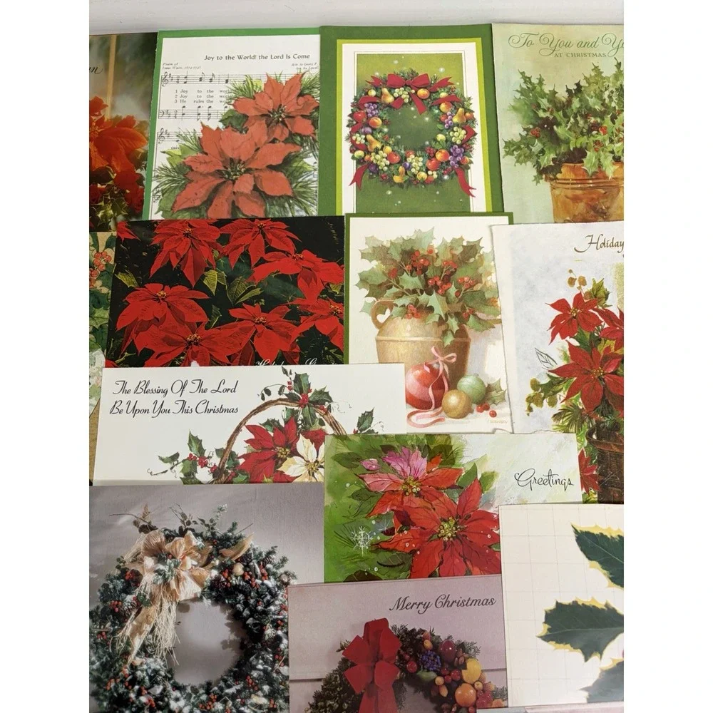 Vintage Christmas Cards Fronts ONLY Greenery Trees Wreaths Scrapbook Crafts 50+